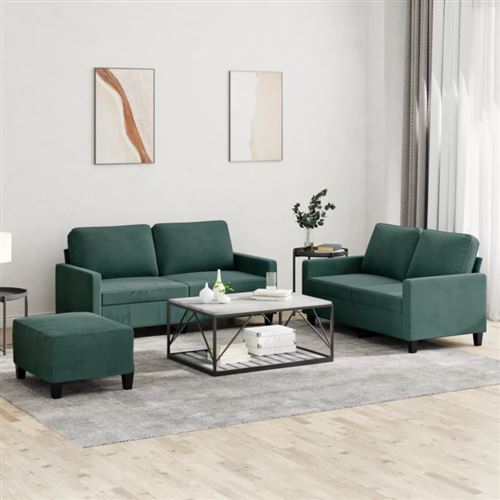 VIDAXL - Canapé droit - Ensemble 3 pièces - Velours - Vert - Image 2