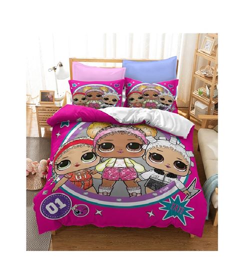 Set de housse de couette LOL Surprise en polyester 140x200cm avec 2 taies d'oreiller 50*75cm #MK37024
