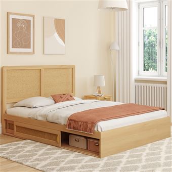 Lit Double 140x190 Cm Avec LED Et Tiroirs - Design Moderne Simili Cuir Blanc - Tête De Lit Lumineuse Télécommande