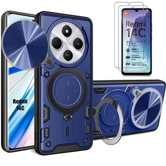 Coque + 2 Verres Trempés pour Xiaomi Redmi 14C Antichoc Cache Caméra Anti-Rayure Rigide Bleu Marine - BOOLING - 1