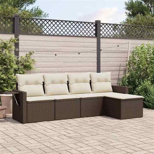 Non Communiqué Marron Vidaxl Salon De Jardin Avec Coussins 5 Pcs, Canapés De Terrasse, Ensemble De Meubles De Patio, Mobilier D'extérieur, 3220092