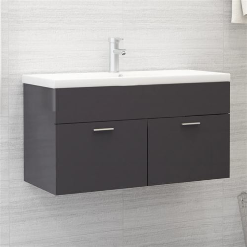 vidaXL Armoire d'évier Gris brillant 90x38,5x46 cm Aggloméré
