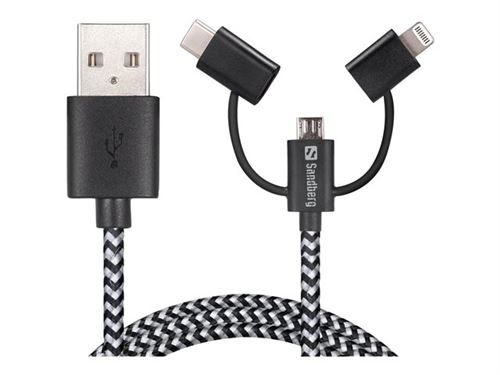 Sandberg 3in1 - Oplaad- / datakabel - USB male naar micro-USB type B, Lightning, 24 pin USB-C male