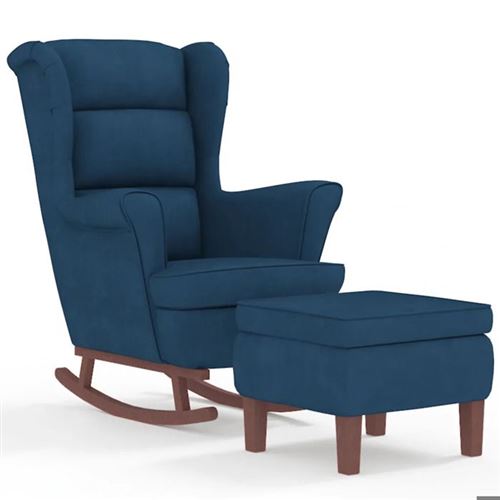 Non Communiqué Bleu Vidaxl Fauteuil À Basculemet Houten Poten En Voetenbank Velours Blauw