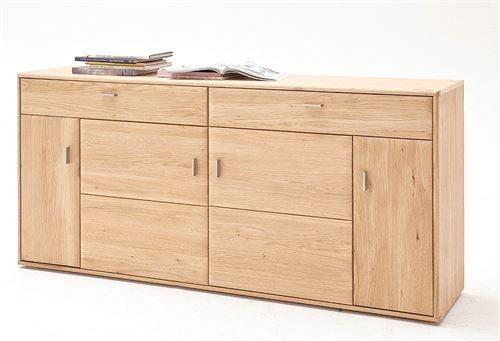 Buffet, meuble de rangement coloris chêne massif bianco huilé - Longueur 184 x Hauteur 89 x Profondeur 45 cm