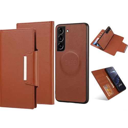 Coque en cuir magnétique 2-en-1 FONGWAN pour Samsung Galaxy S22 avec porte carte-Marron