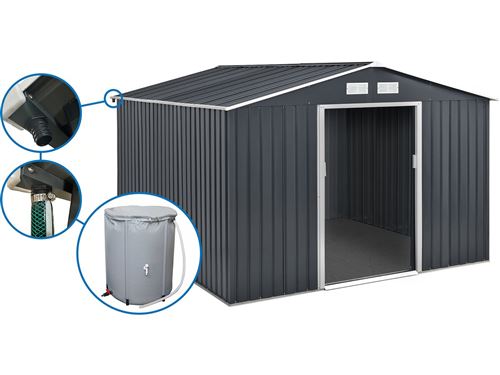 Abri de jardin m&eacute;tal - ""Vegas""- 12.98 m&sup2; avec goutti&egrave;re et r&eacute;cup&eacute;rateur d'eau - ""Vegas 