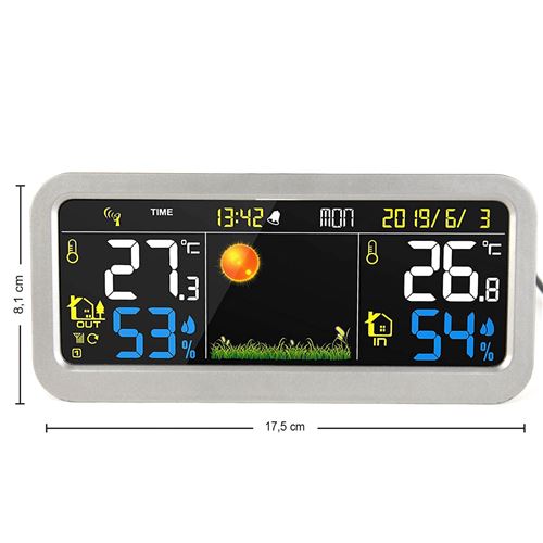 Station météo sans fil intérieur thermomètre à capteur extérieur hygromètre  numérique baromètre réveil couleur prévision