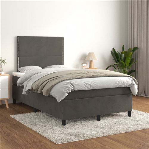 vidaXL Sommier à lattes de lit et matelas Gris foncé 120x200cm Velours3142954