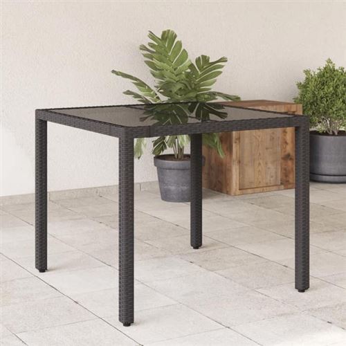 Vidaxl Noir Table De Jardin - Résine Tressée Verre 90X90x75cm - Image 3