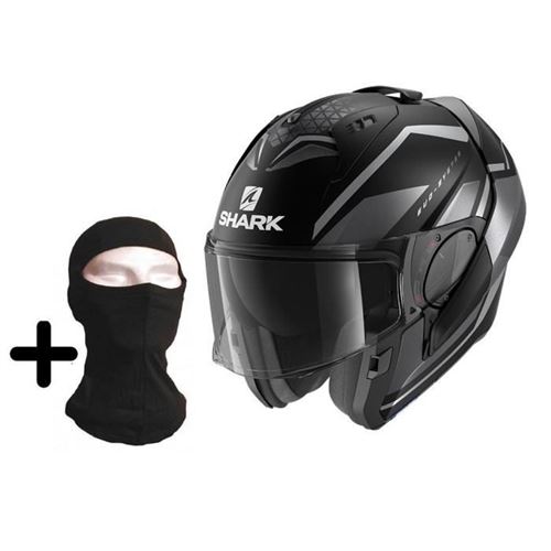SHARK Casque moto Modulable Evo-Es Yari + Cagoule - Noir et gris anthracite