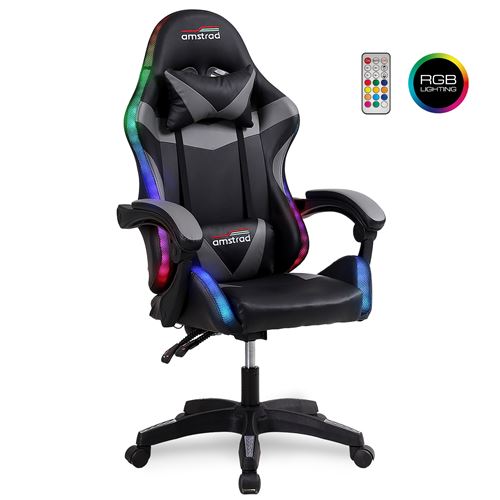 Amstrad AMS-900-LED-BK Fauteuil / Chaise de bureau Gamer noir gris - Eclairage LED 366 effets - T&eacute;l&eacute;commande 