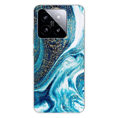 Coque en silicone imprimée compatible Xiaomi 14 Pro Marbre Bleu Pailleté
