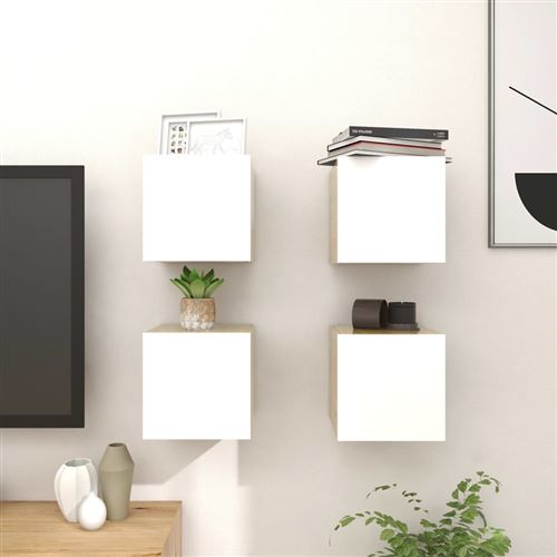 vidaXL Meubles TV muraux 4 pcs Blanc et chêne sonoma 30,5x30x30 cm