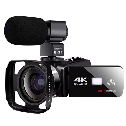 Caméscope F4 4K Ultra HD Avec couvercle d ombrage microphone Noir