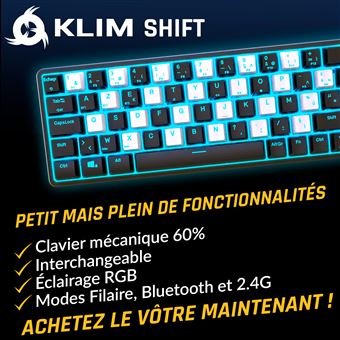 KLIM Shift - Clavier Mécanique Sans Fil 60% AZERTY NOUVEAUTÉ 2022 avec 69  Touches de Rechange, 60% 2.4Ghz & Bluetooth compatible PC Mac PS4 PS5 Noir  et Blanc - Clavier - Achat & prix