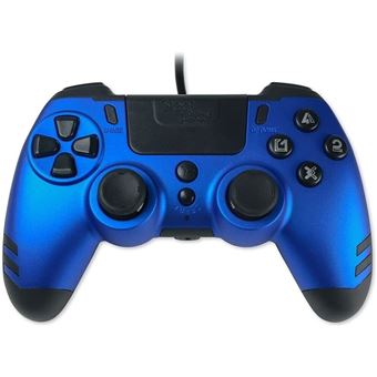 Steelplay Slimpack - Manette filaire (câble de 3m), Compatible PS4/PS3/PC, Double Retour de Vibration, 4 palettes arrière programmables, Ergonomique et Confortable - Bleu