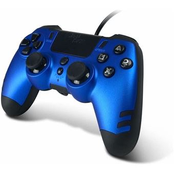 Steelplay Slimpack - Manette filaire (câble de 3m), Compatible PS4/PS3/PC, Double Retour de Vibration, 4 palettes arrière programmables, Ergonomique et Confortable - Bleu