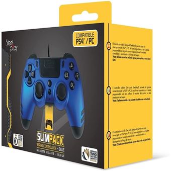 Steelplay Slimpack - Manette filaire (câble de 3m), Compatible PS4/PS3/PC, Double Retour de Vibration, 4 palettes arrière programmables, Ergonomique et Confortable - Bleu