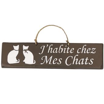 Plaque Decorative En Bois Taupe J Habite Chez Mes Chats Achat Prix Fnac