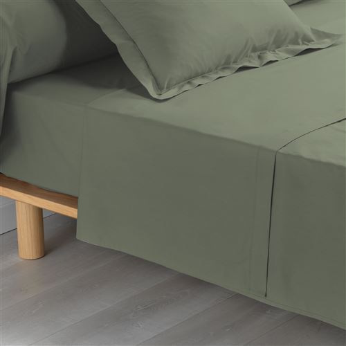 Drap plat 1 personne 180 x 290 cm percale uni 78 fils percaline +p. bourdon Kaki