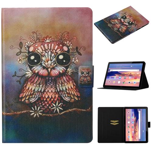 Etui en PU impression de modèle flip avec porte-cartes hibou pour votre Huawei MediaPad T5 10