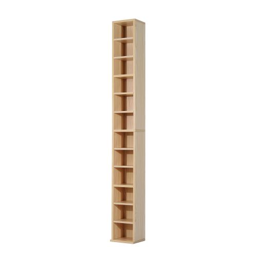 Étagère colonne armoire de rangement CD-DVD 12 compartiments 21L x 20l x 175H cm capacité max. 204 CD coloris hêtre