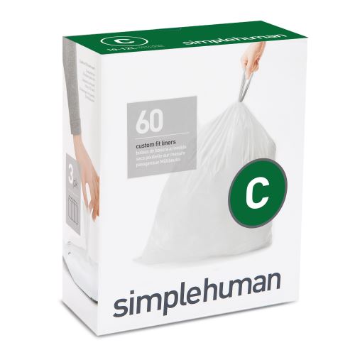 simplehuman Code C Sacs Poubelle Sur Mesure 3 Paquets x 20 (60 Sacs) Blanc