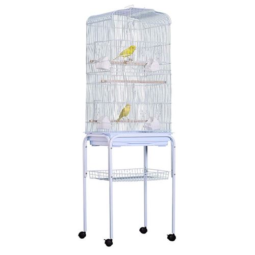 Cage à oiseaux JEOBEST® en Metal avec Poulie pour Canaris et Perruches 40×35.3×150.6cm- Blanc
