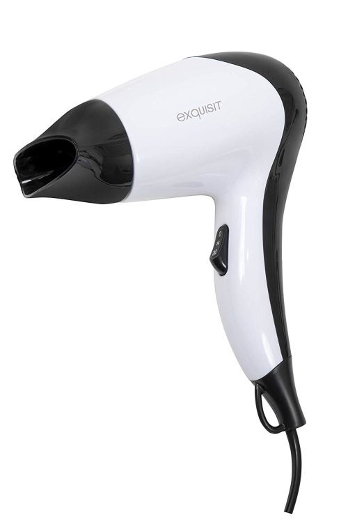 Exquisit 5010063 Exquisit HT 3102 Sèche-cheveux compact Blanc 1200 W 2 niveaux de puissance et brosse de coiffage Petit format
