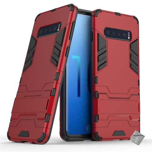 Housse etui coque rigide anti choc pour Samsung Galaxy S10 + verre trempe - ROUGE - htdmobiles