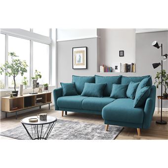 770 Sur Bobochic Mia Canape D Angle Convertible Scandinave Avec Coffre 4 Places Droit Couleur Bleu Canard Achat Prix Fnac