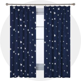 Deconovo Lot De 2 Rideaux Occultants Enfant Isolant Thermique Rideaux Motif Flocon De Etoile Argente Avec Galon Fronceur Pour Chambre Enfant 117x183cm Bleu Marine Achat Prix Fnac