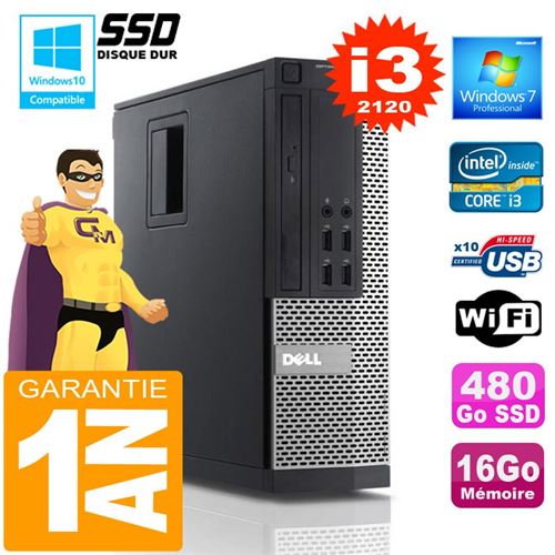 Pc dell 990 sff core i3-2120 ram 16go disque 480 go ssd wifi w7
