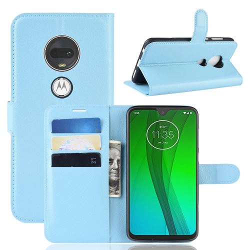 Etui en PU avec un support bleu clair pour votre Motorola Moto G7/G7 Plus