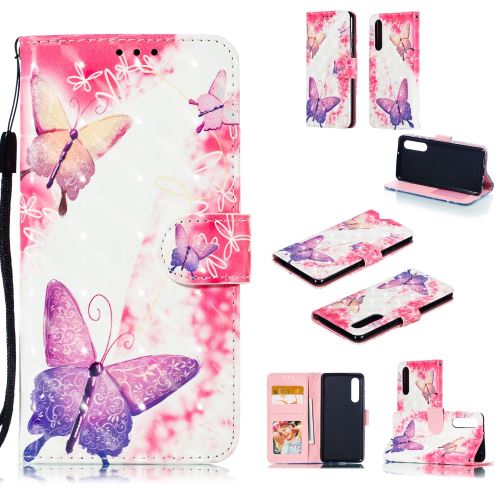 Etui en PU décor de spot lumineux avec support joli papillon pour votre Huawei P30