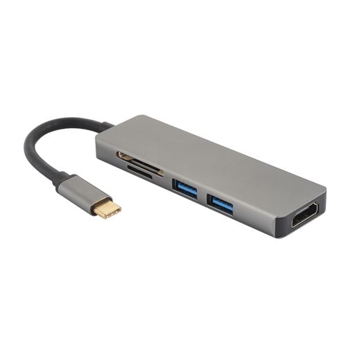 Type-C USB C vers 4K HDMI Adaptateur 3.0 Hub Transfert de données Port chargement TF Lecteur carte SD Gris AC1402