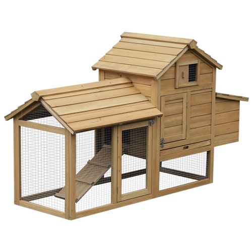 Petit poulailler cottage cage à poules sur pied dim. 151L x 54l x 87H cm multi-équipement bois massif de pin