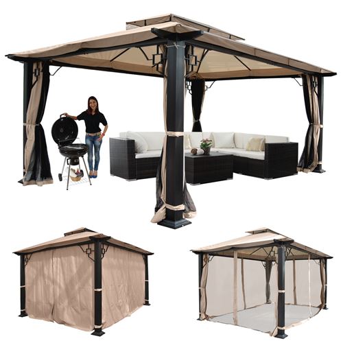 Pergola Mira Pavillon De Jardin Cadre Stable A 12cm Avec Paroi Et Moustiquaire 4 5x3 5m