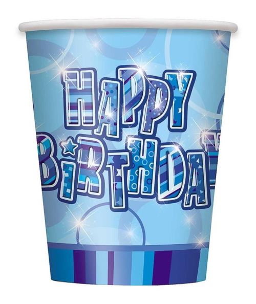 Haza Original tasses de fête Happy Birthday 27 cl bleu 8 pièces