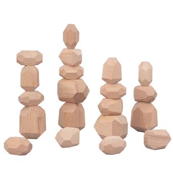 Jouet Dempilage De Pierre En Bois, 24 Pièces De Blocs De Constructi De Pierres Colorees En Bois Naturel De Tri Et Dempila Amz B