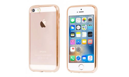 Coque souple pour iPhone SE et 5s contour gold et dos transparent