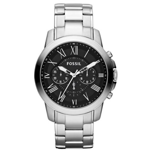 Montre - Fossil - Grant Fs4736 - Cuir Noir - Étanchéité 5 Atm - Quartz Analogique