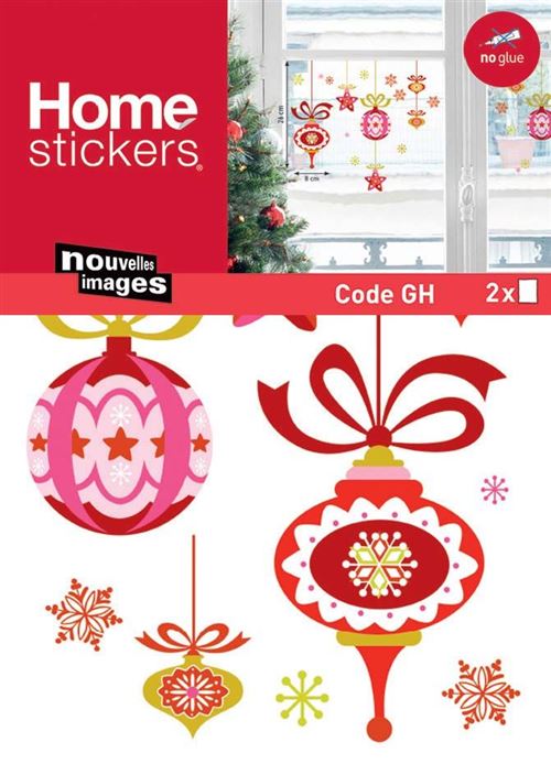 Draeger - Sticker fenêtre de boules de Noël rouge et rose 24 x 3 x 36 cm