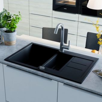 Comment Faire Un Trou Dans Un Evier En Granit Vidaxl Evier De Cuisine En Granit Double Bac Noir Installations Salles De Bain Achat Prix Fnac