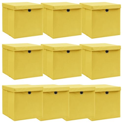 vidaXL Boîtes de rangement et couvercles 10 pcs Jaune 32x32x32cm Tissu