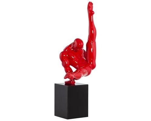 Statue athlète rouge montée sur socle noir design FRANCO