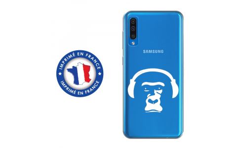 Coque souple pour Samsung Galaxy A50 avec impression Motifs singe avec son casque