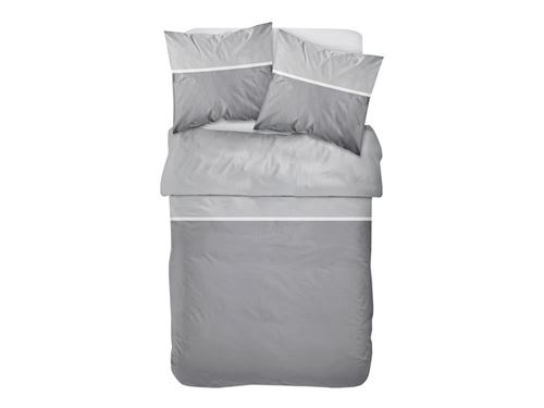 Parure housse de couette 240x220cm + taies bicolore 100% coton bande centrale FJÖRD gris