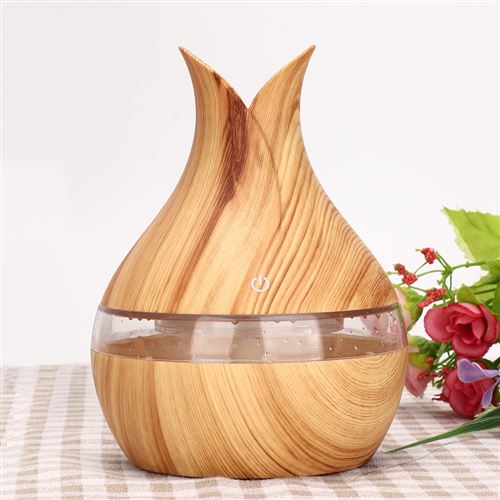 Humidificateur d’air 300 ml 7 couleurs LED veilleuse arôme diffuseur d'huile essentielle (grain de bois)